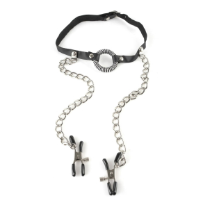 Fetish Fantasy - O-Ring Gag s ščipalkami za bradavičke